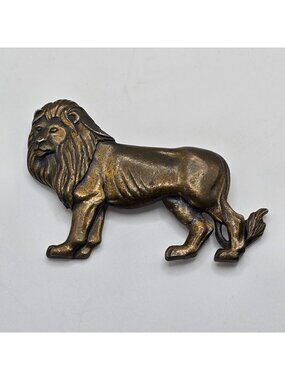 Lion Brooch Signed JJ African Jungle Cat Animal Pride Safari Bronze Color Metal